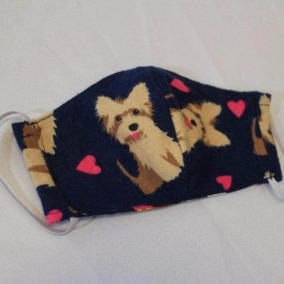 Flannel Yorkies - Youth Two Layer Reusable Washable Cotton Face Mask - Picture 2 of 4